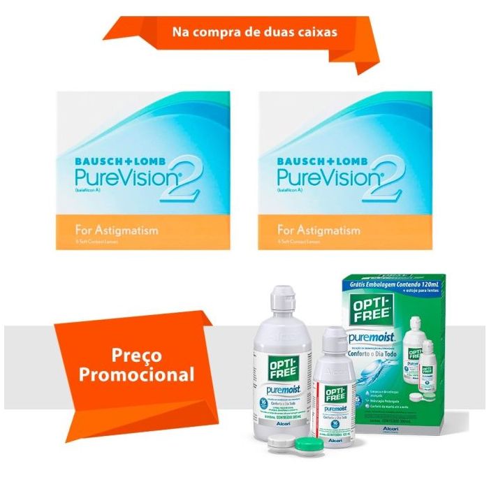 Combo Purevision 2 para Astigmatismo com Opti Free