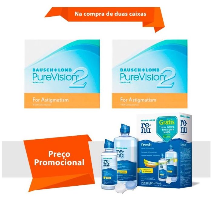 Combo Purevision 2 para Astigmatismo com Renu Fresh