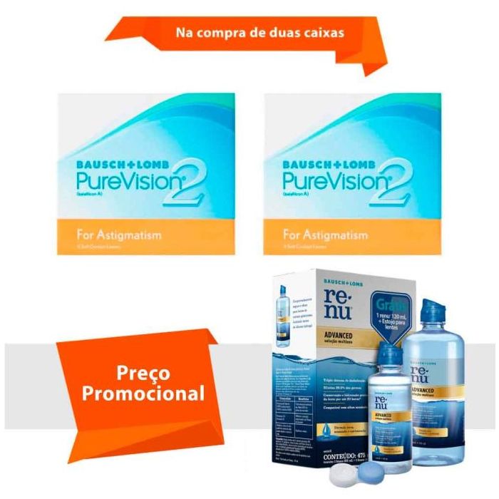 Combo Purevision 2 para Astigmatismo com Renu Advanced