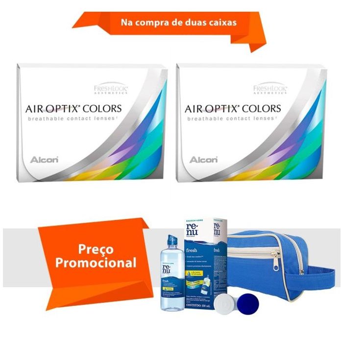 Combo Air Optix Colors com Grau com Kit Renu Fresh