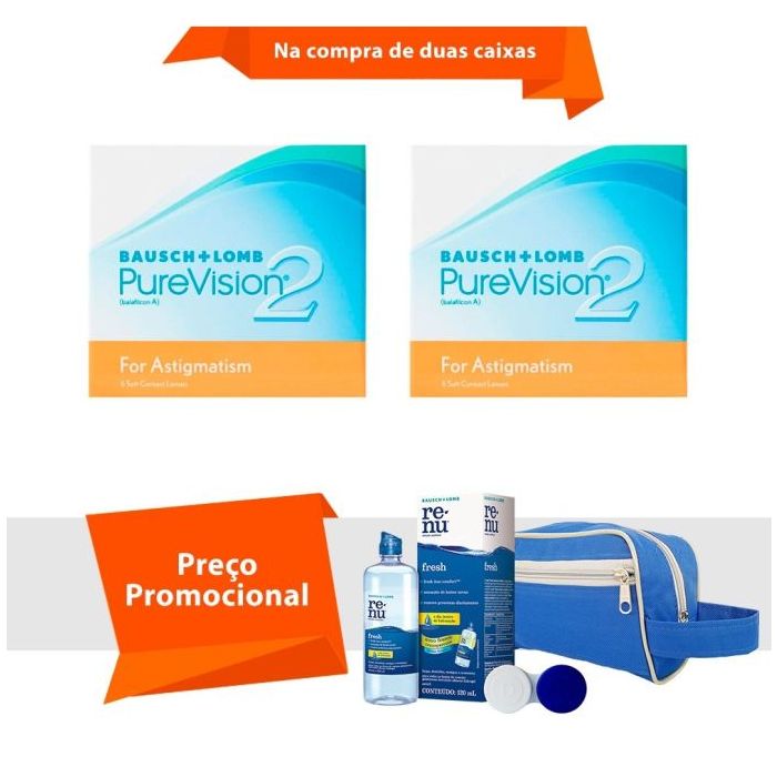 Combo Purevision 2 para Astigmatismo com Kit Renu Fresh