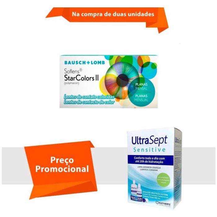Combo Soflens Starcolors II Sem Grau com UltraSept Sensitive