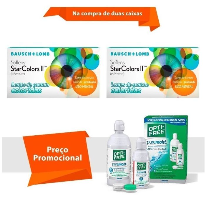 Combo Soflens Starcolors II Com Grau com Opti Free