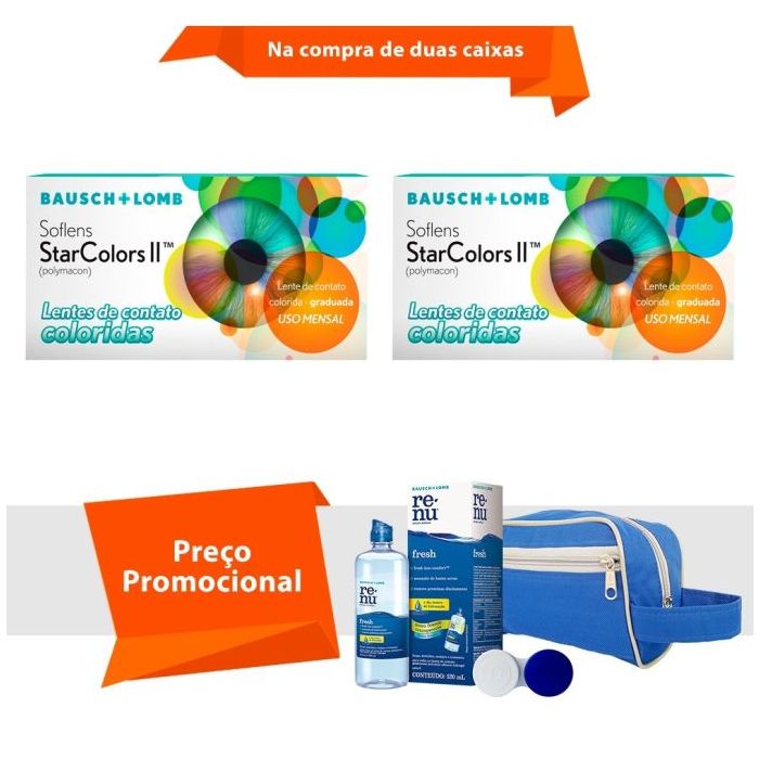 Combo Soflens Starcolors II Com Grau com Kit Renu Fresh