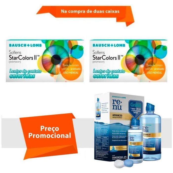 Combo Soflens Starcolors II Com Grau com Renu Advanced