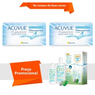 Combo Acuvue Oasys para Astigmatismo com Hydraclear Plus com BioTrue