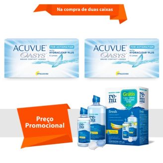 Combo Acuvue Oasys para Astigmatismo com Hydraclear Plus com Renu Fresh