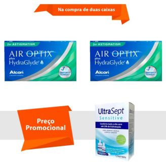 Combo Air Optix Plus HydraGlyde para Astigmatismo com Ultrasept Sensitive