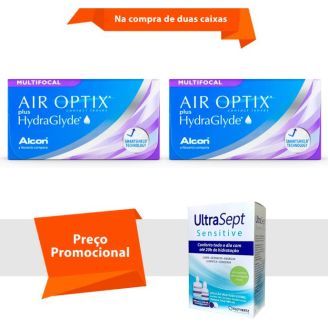 Combo Air Optix plus HydraGlyde Multifocal com UltraSept Sensitive
