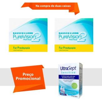 Combo Purevision 2 Multifocal para Presbiopia com UltraSept Sensitive
