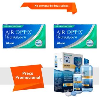 Combo Air Optix Plus HydraGlyde para Astigmatismo com Renu Advanced