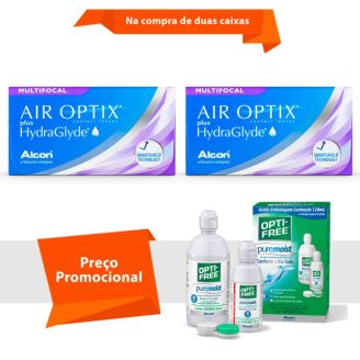 Combo Air Optix plus HydraGlyde Multifocal com Opti Free