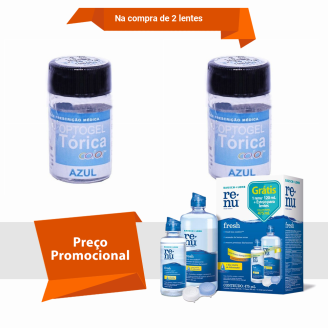 Combo Optogel Tórica Color para Astigmatismo Alto Grau com Renu Fresh