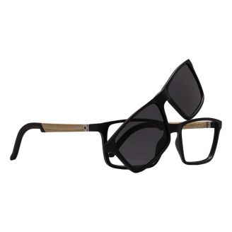 Óculos de Grau HB Switch 0531-0698-55 Retangular e Acetato MATTE BLACK /DARK WOOD POLARIZED GRAY